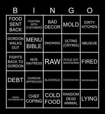 KITCHEN NIGHTMARES Bingo Card