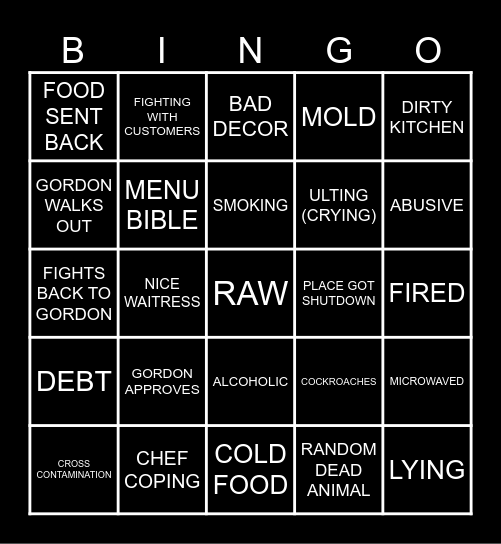 KITCHEN NIGHTMARES Bingo Card