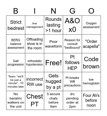 BINGO: Physical Therapy Edition Bingo Card