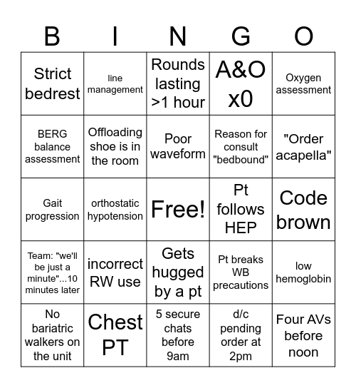BINGO Physical Therapy Edition Bingo Card
