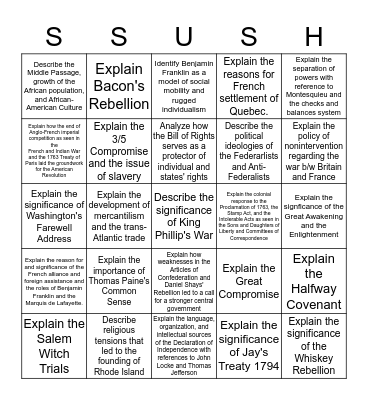 Unit 1 Project Bingo Card