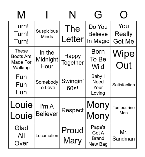 Swingin' 60s Bingo Card