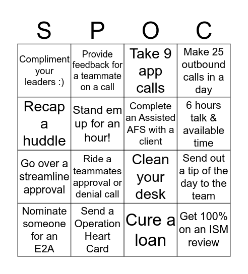 SPOC Bingo Card