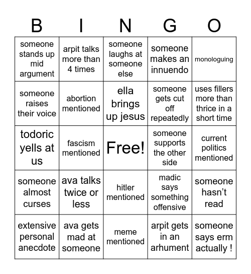 Untitled Bingo Card