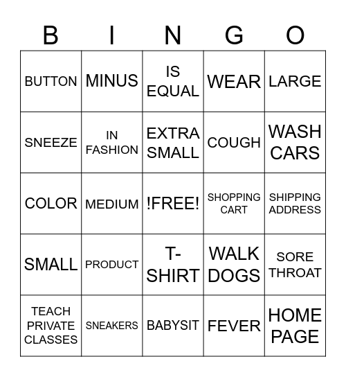 RUN UP Bingo Card