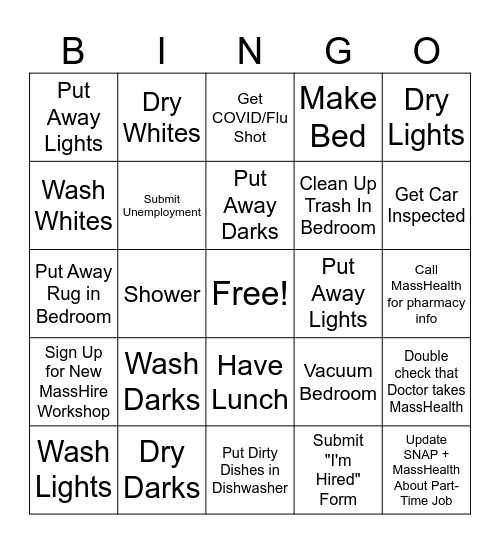 Week of October 20-26 Bingo Card