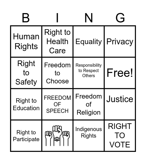 RIGHTS AND RESPONSIBILITIES Bingo Card