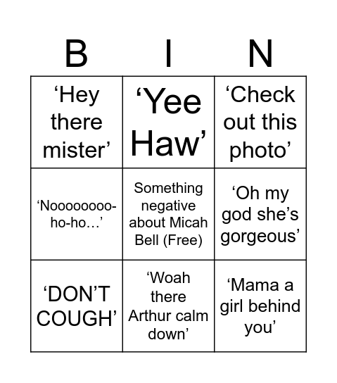 Rdr2 phrases Bingo Card