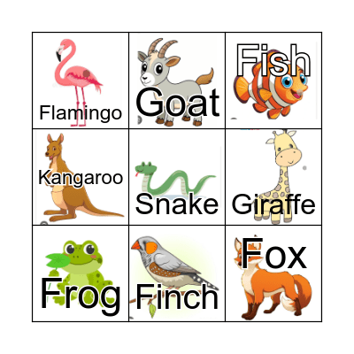 Animals: Velars & Fricatives Bingo Card