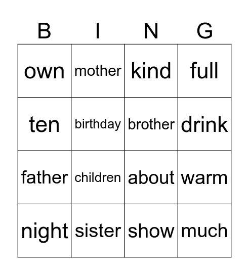Untitled Bingo Card