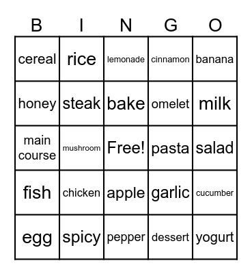 Food Bingo Card