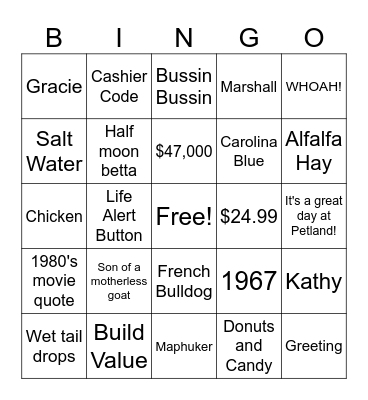 Petland Topeka Bingo Card