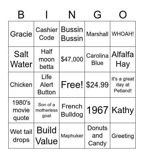 Petland Topeka Bingo Card