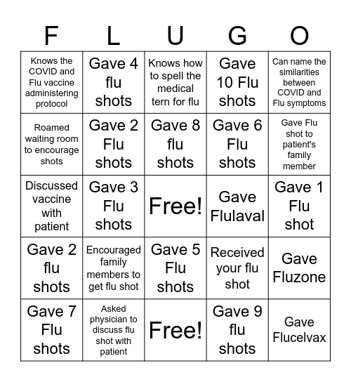 FLU-GO Bingo Card