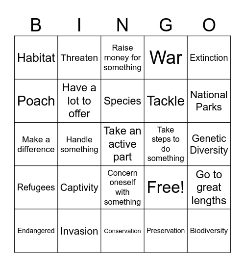 The Natural Environment Bingo Card