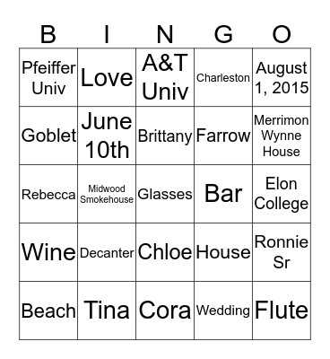 Seckerson/Farrow Wedding Bingo Card