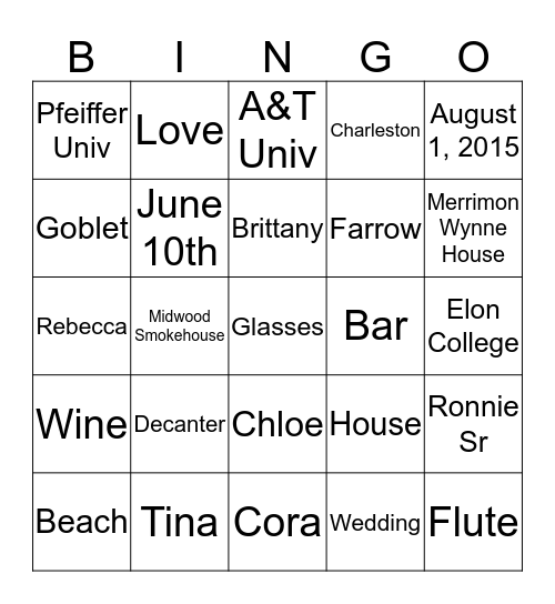 Seckerson/Farrow Wedding Bingo Card