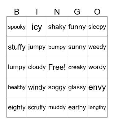 suffix -y Bingo Card