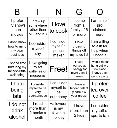 Get to Know You Bingo Card