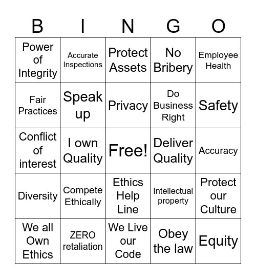 Ethics Week Bingo Card