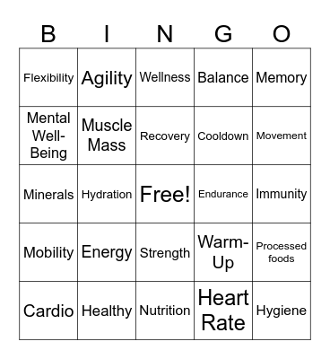 Physical Wellness Bingo Card Bingo Card