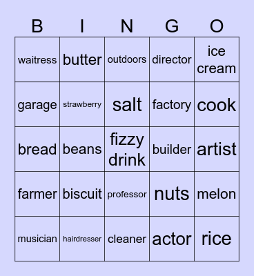 Jobs and Food Bingo Card