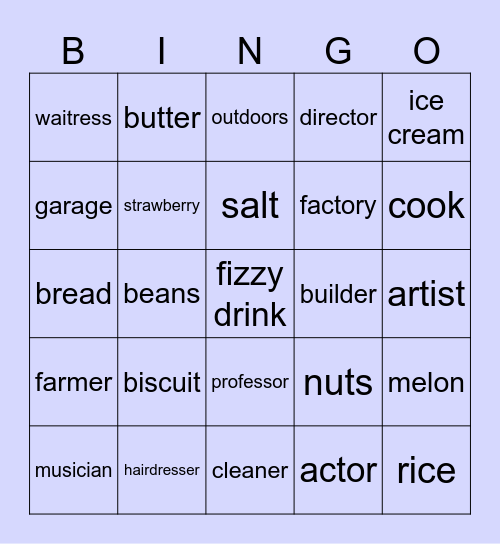 Jobs and Food Bingo Card