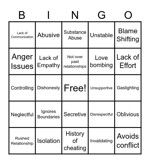 Red Flag Bingo Card