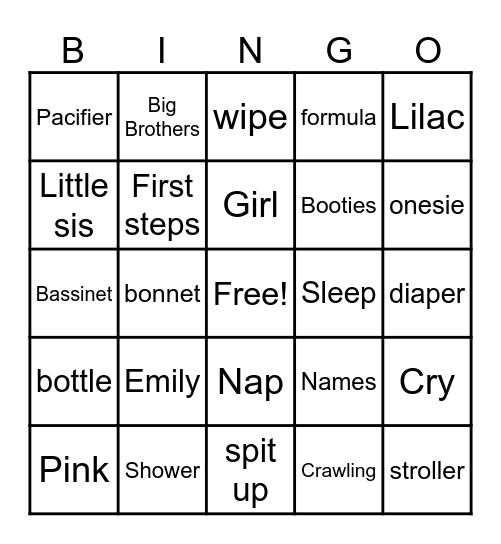 Baby Bingo Card
