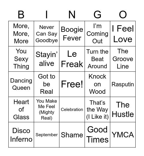 Disco Fever Bingo Card