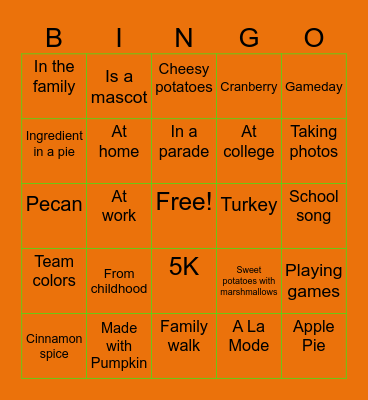 Thankfulness Bingo Card