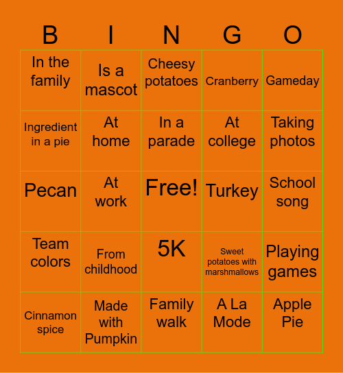 Thankfulness Bingo Card