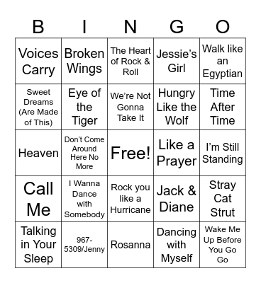 80's Pop Bingo Card