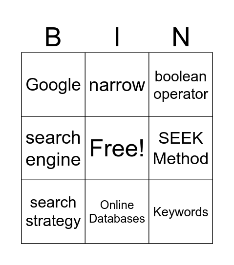 Online Search Strategies Bingo Card