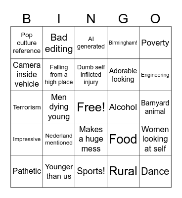 Meme drinking Bingo Card