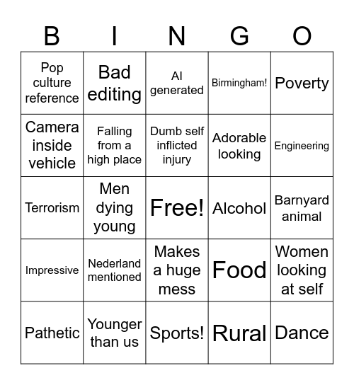 Meme drinking Bingo Card