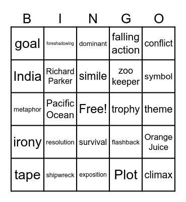 Story Unit BINGO Card