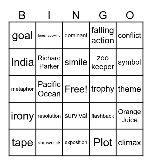 Story Unit BINGO Card
