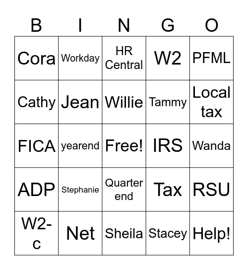 Payroll Tax Bingo Card