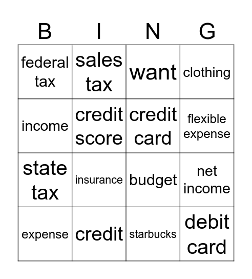 Finances Bingo Card