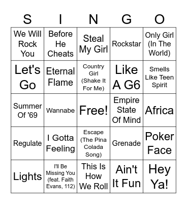 Singo Bingo Card