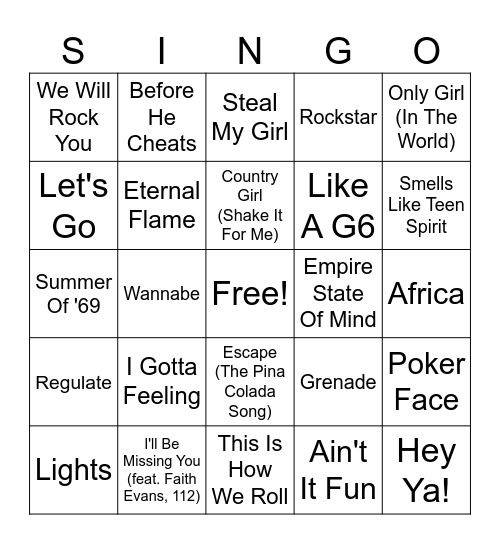 Singo Bingo Card