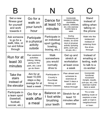 Movember Bingo Challenge Bingo Card