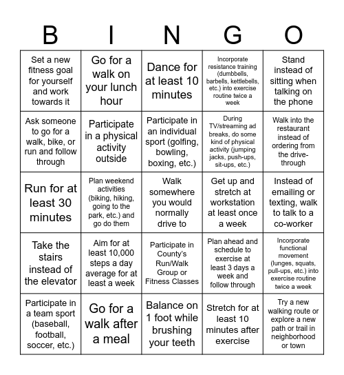 Movember Bingo Challenge Bingo Card