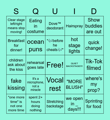 Little Mermaid Rehearsal Bingo! Bingo Card