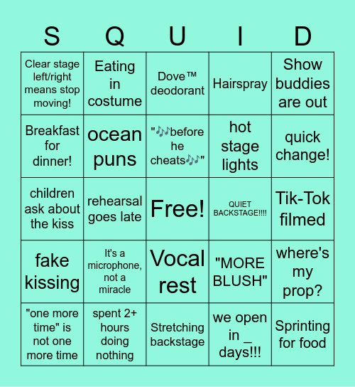 Little Mermaid Rehearsal Bingo! Bingo Card