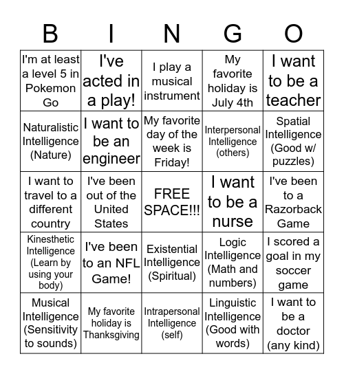 We are all UNIQUE! Bingo Card
