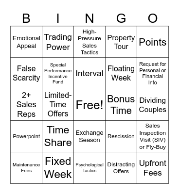 Time Share Bingo Card