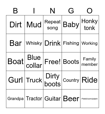 Country music V3 Bingo Card