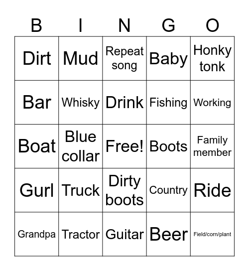Country music V3 Bingo Card